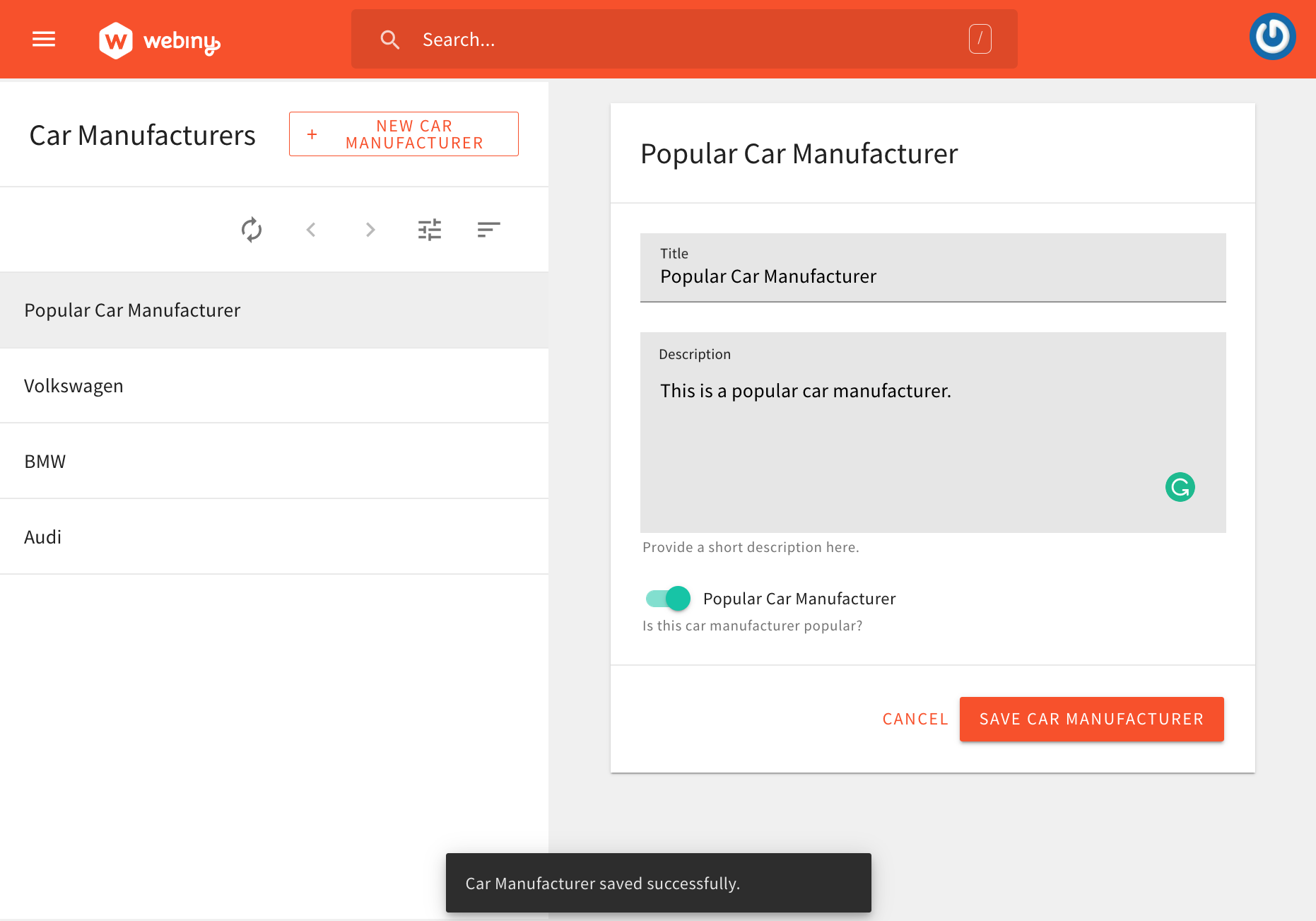 Updated Car Manufacturers Form